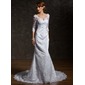 Mermaid V-neck Court Train Satin Lace Wedding Dress With Beadwork (002011518) Mermaid V-neck Court Train Satin Lace Wedding Dress With Beadwork (002011518)