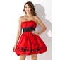 Empire Strapless Short/Mini Taffeta Homecoming Dress With Embroidered Ruffle Sash Beading (022004641)