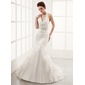 Mermaid Halter Court Train Satin Tulle Wedding Dress With Lace Beadwork (002012139) Mermaid Halter Court Train Satin Tulle Wedding Dress With Lace Beadwork (002012139)