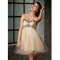 Impero A cuore Corto Taffeta Tulle Abito da riunione di scuola con Increspature Perline (022013925)