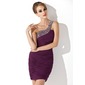 Sheath One-Shoulder Knee-Length Chiffon Cocktail Dress With Ruffle Beading Sequins (016020917)