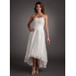 A-Line/Princess Sweetheart Asymmetrical Satin Tulle Wedding Dress With Lace Beadwork (002011546)