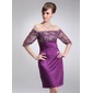 Sheath Off-the-Shoulder Short/Mini Charmeuse Mother of the Bride Dress With Lace (008006182) Sheath Off-the-Shoulder Short/Mini Charmeuse Mother of the Bride Dress With Lace (008006182)