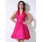 A-Line/Princess Halter Short/Mini Taffeta Bridesmaid Dress With Ruffle (007022535) A-Line/Princess Halter Short/Mini Taffeta Bridesmaid Dress With Ruffle (007022535)