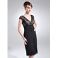 Sheath V-neck Knee-Length Chiffon Lace Cocktail Dress With Ruffle (016008240) Sheath V-neck Knee-Length Chiffon Lace Cocktail Dress With Ruffle (016008240)
