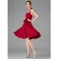 A-Line/Princess Halter Knee-Length Chiffon Bridesmaid Dress With Ruffle (007001816)