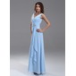 A-Line/Princess V-neck Floor-Length Chiffon Bridesmaid Dress With Ruffle Beading (007004569)