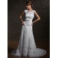 A-Line/Princess Square Neckline Court Train Satin Tulle Wedding Dress With Lace (002000631) A-Line/Princess Square Neckline Court Train Satin Tulle Wedding Dress With Lace (002000631)