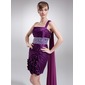 Tubo Um ombro Curto/ Mini Tecido de seda Charmeuse Vestido de baile com Pregueado Bordado fecho de correr (018016254) Tubo Um ombro Curto/ Mini Tecido de seda Charmeuse Vestido de baile com Pregueado Bordado fecho de correr (018016254)