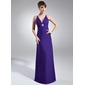 Sheath V-neck Floor-Length Chiffon Holiday Dress With Ruffle Crystal Brooch (020003308)