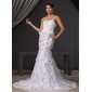 Mermaid Strapless Court Train Organza Lace Wedding Dress With Beadwork Flower(s) (002014465) Mermaid Strapless Court Train Organza Lace Wedding Dress With Beadwork Flower(s) (002014465)