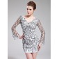 Sheath V-neck Short/Mini Organza Charmeuse Prom Dress With Beading Sequins (018019180)
