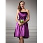 Empire Strapless Knee-Length Charmeuse Homecoming Dress With Ruffle Flower(s) (022003369)