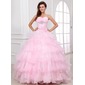 Ball-Gown Sweetheart Floor-Length Organza Quinceanera Dress With Ruffle Beading Flower(s) (021017335)