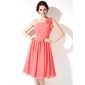 A-Line/Princess One-Shoulder Knee-Length Chiffon Bridesmaid Dress With Ruffle Flower(s) (007004220)