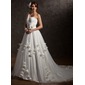 Ball-Gown One-Shoulder Court Train Satin Tulle Wedding Dress With Ruffle Lace Beadwork Flower(s) (002006373)