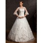 Ball-Gown V-neck Floor-Length Satin Tulle Wedding Dress With Lace Beadwork (002015168)