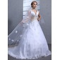 Ball-Gown V-neck Chapel Train Satin Tulle Wedding Dress With Lace Sashes Beadwork (002000546) Ball-Gown V-neck Chapel Train Satin Tulle Wedding Dress With Lace Sashes Beadwork (002000546)