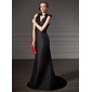 Sheath V-neck Sweep Train Taffeta Bridesmaid Dress With Ruffle (007004214) Sheath V-neck Sweep Train Taffeta Bridesmaid Dress With Ruffle (007004214)