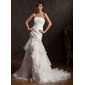 Mermaid Strapless Asymmetrical Organza Wedding Dress With Ruffle Lace Flower(s) (002015176) Mermaid Strapless Asymmetrical Organza Wedding Dress With Ruffle Lace Flower(s) (002015176)