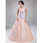 Ball-Gown Strapless Floor-Length Satin Tulle Quinceanera Dress With Lace Beading Sequins (021020824)