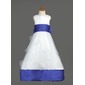 Império Decote redondo Vestidos longo Organza Cetim Vestido de daminha com faixa (010007468)