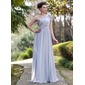 A-Line/Principessa Monospalla Al pavimento Chiffon A paillette Abiti da sera con Increspature Perline (017022933)