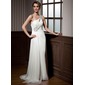 A-Line/Princess One-Shoulder Sweep Train Chiffon Prom Dress With Ruffle Beading Sequins (018021080)