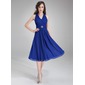 A-Line/Princess V-neck Knee-Length Chiffon Bridesmaid Dress With Ruffle Crystal Brooch (007021104) A-Line/Princess V-neck Knee-Length Chiffon Bridesmaid Dress With Ruffle Crystal Brooch (007021104)