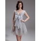 Empire Off-the-Shoulder Short/Mini Organza Tulle Homecoming Dress With Ruffle Beading (022016304)