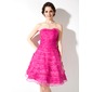A-Line/Princess Strapless Knee-Length Organza Homecoming Dress With Ruffle Flower(s) (022004630)