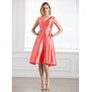 A-Line/Princess V-neck Knee-Length Taffeta Bridesmaid Dress With Ruffle (007004231)
