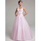 Ball-Gown Halter Floor-Length Tulle Quinceanera Dress With Lace Beading (021020615)