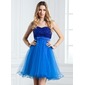 Empire Sweetheart Short/Mini Satin Tulle Homecoming Dress With Beading Sequins (022004622)