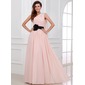 A-Line/Princess One-Shoulder Floor-Length Chiffon Holiday Dress With Ruffle Sash Beading (020017306)