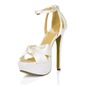 Silk Like Satin Stiletto Heel Platform Sandals Wedding Shoes With Buckle Rhinestone (047016977)