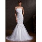 Mermaid Scalloped Neck Court Train Organza Satin Wedding Dress With Lace Sashes Sequins (002015171) Mermaid Scalloped Neck Court Train Organza Satin Wedding Dress With Lace Sashes Sequins (002015171)