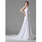Empire One-Shoulder Chapel Train Chiffon Charmeuse Wedding Dress With Ruffle Flower(s) (002000447)