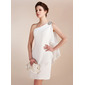 Tubino Monospalla Al ginocchio Chiffon Abito per matrimonio con Increspature Perline (002011748)