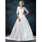 Ball-Gown V-neck Court Train Satin Tulle Wedding Dress With Ruffle Lace Sashes (002011615) Ball-Gown V-neck Court Train Satin Tulle Wedding Dress With Ruffle Lace Sashes (002011615)