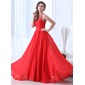 A-Line/Princess Scoop Neck Floor-Length Chiffon Holiday Dress With Ruffle Beading (020017361)