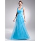 A-Line/Princess V-neck Floor-Length Satin Tulle Prom Dress With Ruffle Beading (018021131) A-Line/Princess V-neck Floor-Length Satin Tulle Prom Dress With Ruffle Beading (018021131)