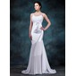 Linjeform Scoop Hals Sweep Brudeslep Chiffon Charmuse Brudekjoler med Frynse (002012670)