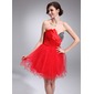 A-Line/Princess Scalloped Neck Short/Mini Satin Tulle Homecoming Dress With Ruffle Beading (022020966)