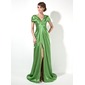 Empire V-neck Court Train Charmeuse Evening Dress With Ruffle (017022522)