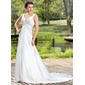 Empire V-neck Court Train Charmeuse Wedding Dress With Ruffle Beadwork (002011454)