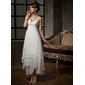 A-Line/Princess V-neck Ankle-Length Chiffon Tulle Wedding Dress With Lace (002012655)