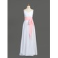 A-Line/Principessa Scollatura a V Al pavimento Chiffon Abiti per damigelle junior con Increspature Fascia (009001766)