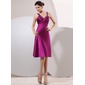Empire V-neck Knee-Length Charmeuse Cocktail Dress With Ruffle Beading (016014067)