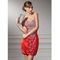 Sheath Sweetheart Short/Mini Charmeuse Sequined Cocktail Dress With Beading (016008405)